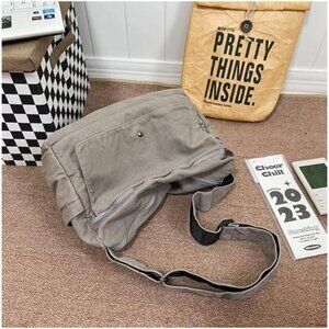 Casual Bag Canvas Shoulder Tote Travel Bag for Women and Men- Gray